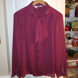 Vintage Ladies 90’S Button down long sleeve blouse with neck scarf tie size 8